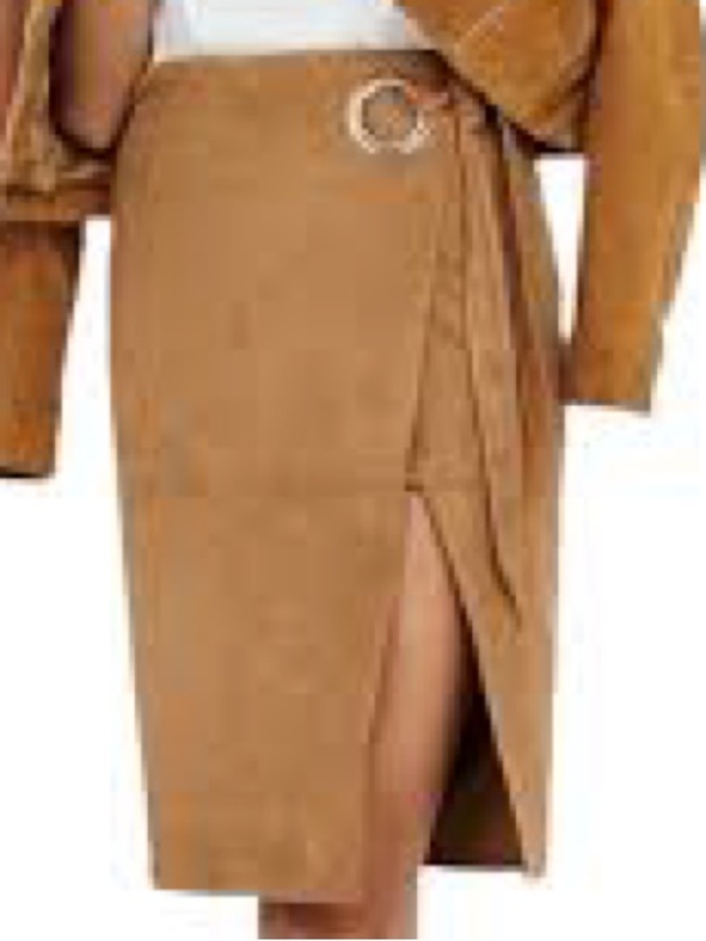 Express Camel Wrap Pencil Skirt O-Ring Faux Suede Size 2